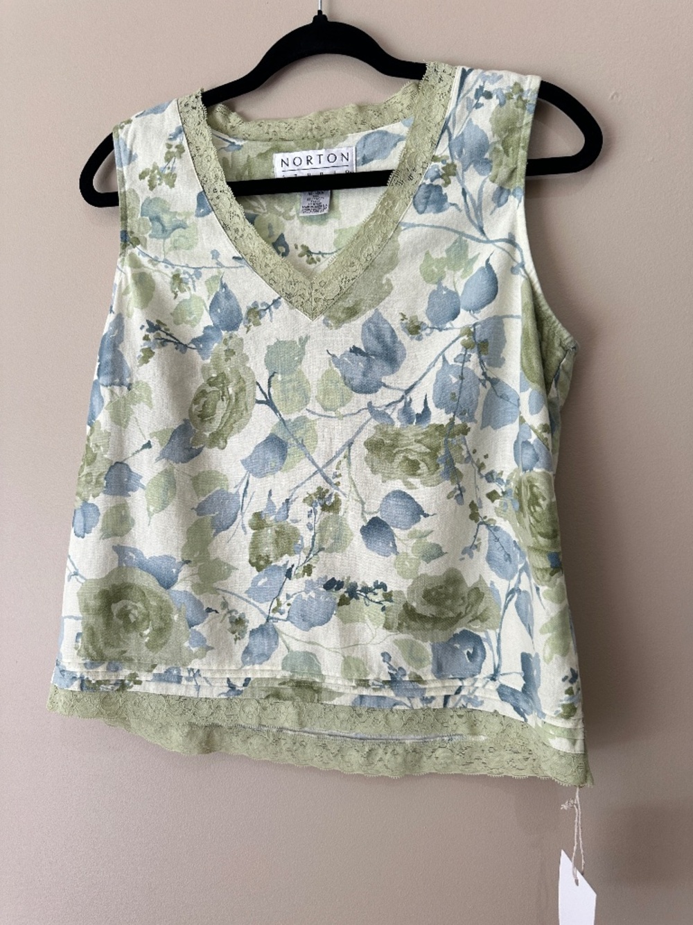 Norton Studio Floral Linen Rayon V Neck Sleeveless Top Unlined Pastels Size M